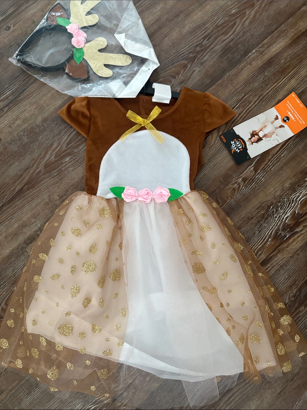 Target Brown, White & Gold Reindeer Tulle Dress Costume with Headband